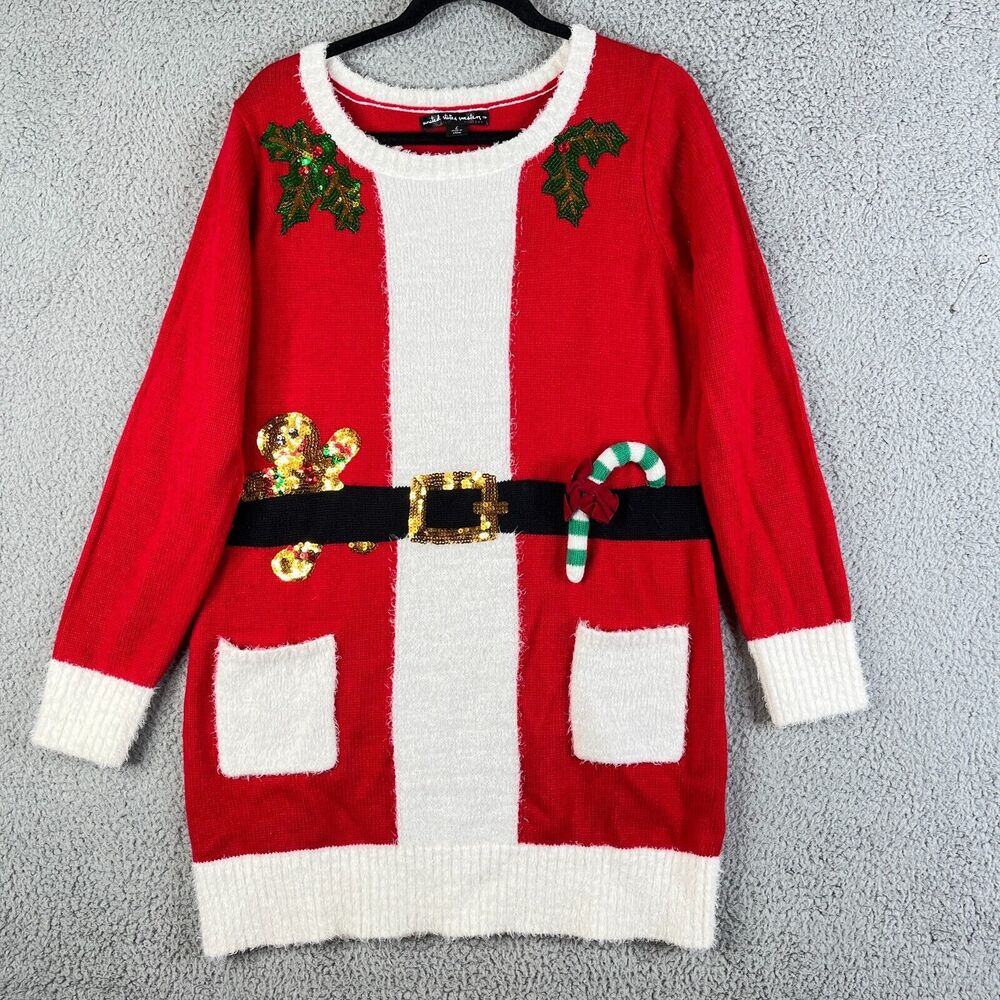SANTA  Mrs Clause‎ Sweater Womens Large Sequins Gingerbread  Embellished Costume